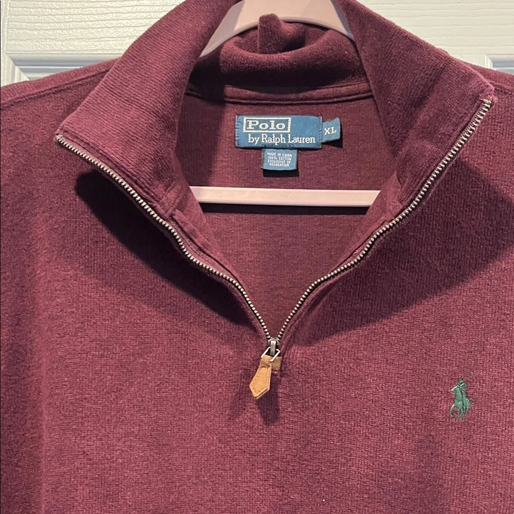 Polo‎ Ralph Lauren Men’s Burgundy Quarter-Zip Sweatshirt Size XL.